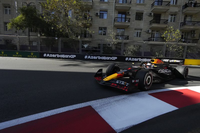 Red Bull driver Max Verstappen of the Netherlands in action during a Formula One Grand Prix in Baku, Azerbaijan, on Sunday, Sept. 15, 2024. (AP Photo/Sergei Grits)