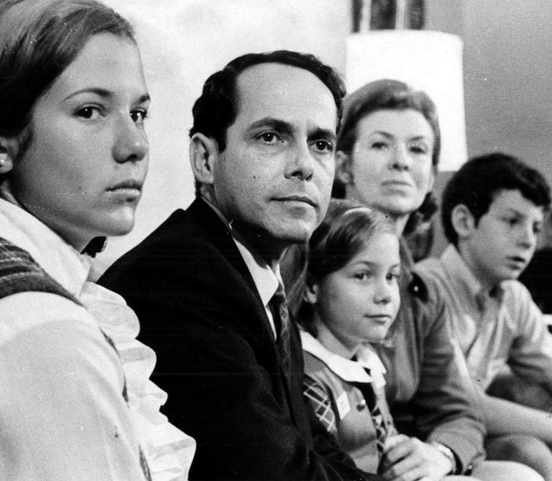 Sam Massell with his wife Doris and their three children on the day of his Atlanta mayoral election victory in October 1969. Left to right: Cindy, Sam, Melanie, Doris and Steven Massell. Doris Massell died in 2015. (AJC archive photo/ Billy Downs)