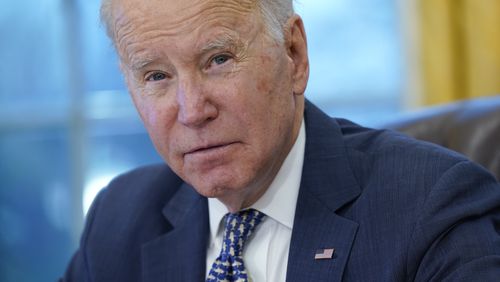 FILE - President Joe Biden participates in a briefing in the Oval Office of the White House, Dec. 22, 2022, in Washington. In the ensuing two years following the pandemic, as inflation slowed but persisted, the confidence Biden hoped to instill steadily waned. And when he showed his age in a disastrous debate in June against Donald Trump, he lost the benefit of the doubt as well. That gave him the legacy of having built the legislative scaffolding of a renewed America without convincing voters that better days were ahead. (AP Photo/Patrick Semansky, File)