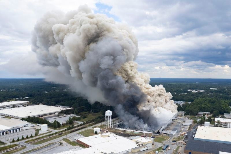 A fire broke out and later reignited at the Biolab facility in Conyers on Sunday. Ben Gray for the Atlanta Journal-Constitution