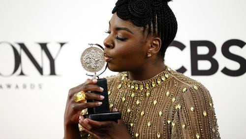 Joaquina Kalukango, winner of the award for Best Performance by an Actress in a Leading Role in a Musical for "Paradise Square," poses in the press room during the 75th Annual Tony Awards at 3 West Club on June 12, 2022, in New York City. (Jemal Countess/Getty Images for Tony Awards Productions/TNS)