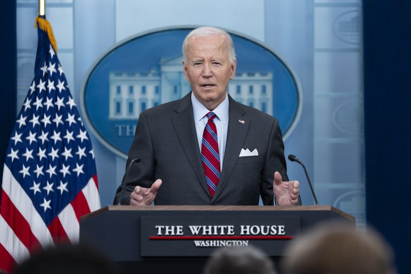 President Joe Biden speaks at the top of the daily briefing at the White House in Washington, Friday, Oct. 4, 2024. (AP Photo/Ben Curtis)