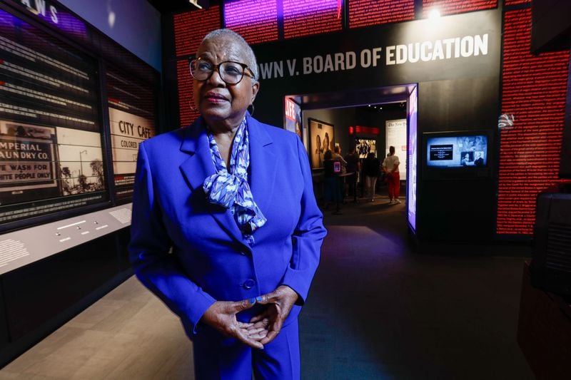 Phyllis Jackson-Smith, seen here in May 2024 at the National Center for Civil and Human Rights in Atlanta, was one of seven Black students who desegregated Atlanta’s Southwest High in 1964. She says that white students yelled racial slurs in the hallways and that teachers allowed students to move their desks away from her in the classroom. (Miguel Martinez / AJC)