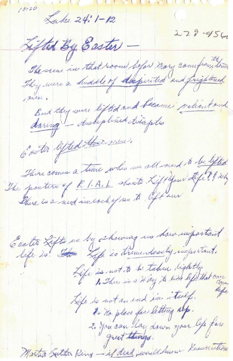 These handwritten notes are from an Easter sermon delivered by the late C.T. Vivian.