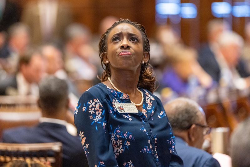 State House Rep. Dar'shun Kendrick, D-Lithonia, said she's looking for a vice presidential candidate who brings the same level of excitement that Kamala Harris has generated since becoming the presumptive Democratic nominee for president. “It’s like the old adage: Republicans fall in line, Democrats have to fall in love,” she said. “Well, we need someone we can fall in love with to bring apathetic people off the couch.” (Arvin Temkar/AJC)