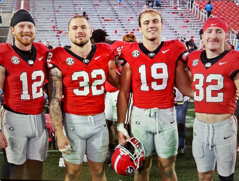 Former Georgia quarterback Brock Vandagriff (12) roomed with Chaz Chambliss, Brock Bowers and Cash Jones while attending the University of Georgia from 2021-23. Now the starting quarterback for the Kentucky Wildcats, Vandagriff will play his old team Saturday night at Kroger Field in Lexington, Kentucky. (Photo provided by the Vandagriff family)