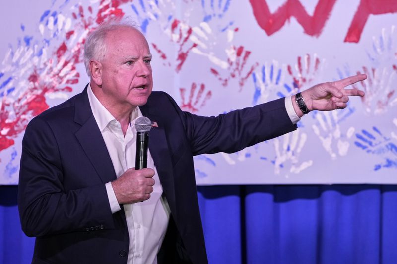 Democratic vice presidential candidate Minnesota Gov. Tim Walz speaks at the Whitewater Music Hall Brewing Company Friday, Sept. 13, 2024, in Wausau, Wis. (AP Photo/Morry Gash)