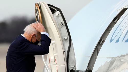 President Joe Biden boards Air Force One at Joint Base Andrews in Maryland in late February. A security breach at the facility in February has prompted an urgent review of procedures.