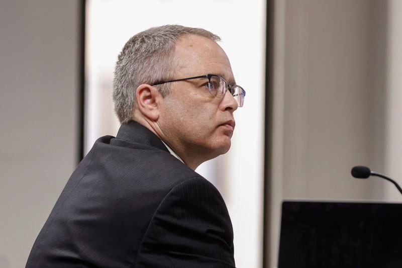 Daniel Truden, attorney for Claudia De La Cruz looks on during a ballot challenge hearing for Claudia de la Cruz on Monday, Aug. 19, 2024, in Atlanta. Democrats are challenging several ballot places, including the Party for Socialism and Liberation’s presidential candidate De la Cruz. (Natrice Miller/Atlanta Journal-Constitution via AP)