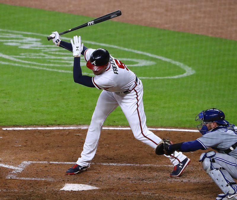 Freddie Freeman strikes out during the 7th inning.  Curtis Compton ccompton@ajc.com
