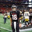 Atlanta Falcons quarterback Kirk Cousins (18) leaves the field after the game on Sunday, Sept. 8, at Mercedes-Benz Stadium in Atlanta. The Falcons lost 18-10.
(Miguel Martinez/ AJC)