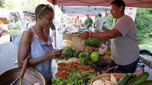 Many farmers markets around metro Atlanta are participating in Georgia Fresh for Less, a program of the state to double the dollar value of food stamps. Shoppers need only swipe their EBT cards to receive twice the dollar amount in tokens to spend at participating markets. View these markets at WholesomeWaveGeorgia.org/Georgia-fresh-for-less. Contributed by Wholesome Wave Georgia