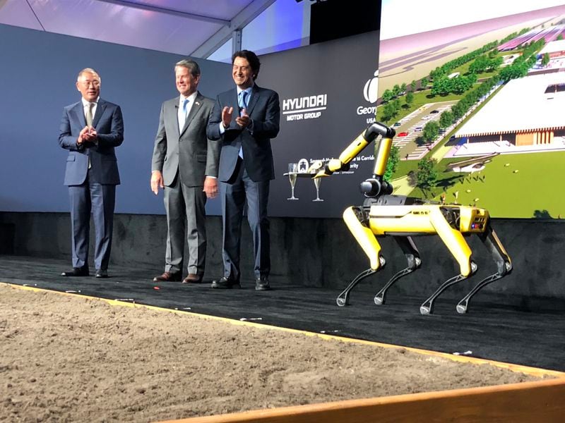 Monday was officially Hyundai Day at the state Capitol. In this 2022 photo, political leaders and Hyundai Motor Group executives hold a ceremonial groundbreaking for a new plant in Ellabell, Ga.