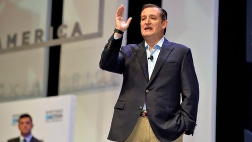 Republican presidential candidate Sen. Ted Cruz, R-Texas, speaks at a presidential forum sponsored by Heritage Action at the Bon Secours Wellness Arena, Friday, Sept. 18, 2015, in Greenville, S.C. (AP Photo/Richard Shiro)