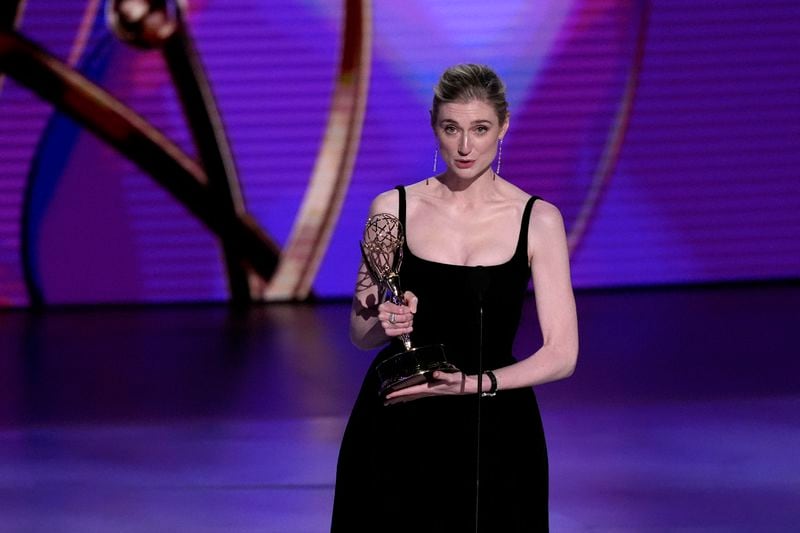 Elizabeth Debicki accepts the award for outstanding supporting actress in a drama series for "The Crown" during the 76th Primetime Emmy Awards on Sunday, Sept. 15, 2024, at the Peacock Theater in Los Angeles. (AP Photo/Chris Pizzello)