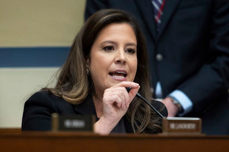 Rep. Elise Stefanik, R-N.Y. questions former New York Gov. Andrew Cuomo as he testifies before the House Oversight Select Subcommittee's hearing on the Coronavirus Pandemic, on Capitol Hill in Washington, Tuesday, Sept. 10, 2024. (AP Photo/Cliff Owen)