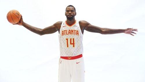 September 25, 2017 Atlanta: Dewayne Dedmon poses for a photo during Hawks Media Day on Monday, September 25, 2017, in Atlanta.   Curtis Compton/ccompton@ajc.com