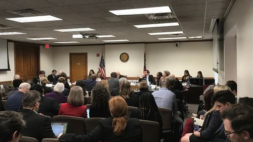 Educators, lobbyists and others packed a Georgia Senate Higher Education Committee meeting on Wednesday, Jan. 15, 2020, to hear about House Bill 444, which would make changes to the state’s popular dual enrollment program. ERIC STIRGUS / ESTIRGUS@AJC.COM