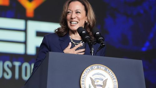 Vice President Kamala Harris delivers remarks at a Sigma Gamma Rho Sorority gathering in Houston, Wednesday, July 31, 2024, in Houston. (AP Photo/Mat Otero)