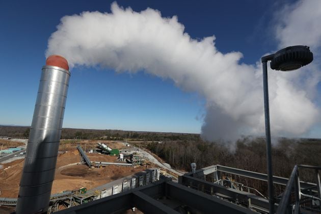 Steam vents from the top of a biomass plant in Carnesville, Georgia, on Thursday, Jan. 28, 2021. Curtis Compton / Curtis.Compton@ajc.com”