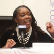 District Attorney Shalena Cook Jones responds to a question during the League of Women Voters of Coastal Georgia candidate forum with Republican challenger Andre Pretorius on Monday, Sept. 16, 2024, at the Coastal Georgia Center in Savannah, Ga. (Richard Burkhart/Savannah Morning News via AP)