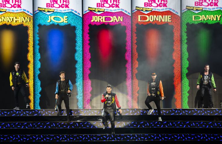 New Kids on the Block cranked out the hits to a packed house of neon clad fans at Ameris Bank Amphitheatre in Alpharetta on Friday, July 26, 2024. (RYAN FLEISHER FOR THE ATLANTA JOURNAL-CONSTITUTION)