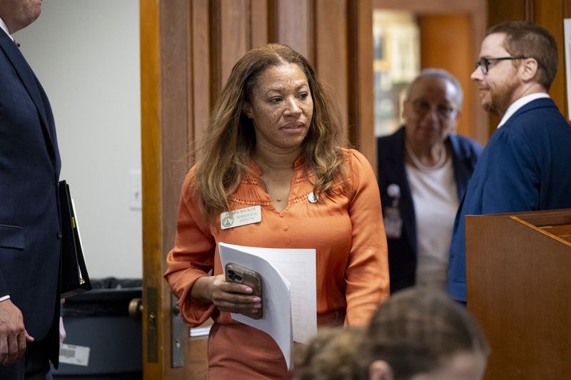 Rep. Mesha Mainor (R-Atlanta) arrives to testify before the Senate Special Committee on Investigations at the State Capitol on Friday, Aug. 9, 2024.   (Ben Gray / Ben@BenGray.com)