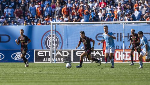 Atlanta United's Luiz Araújo dribbles during the match against NYCFC on Sunday at Yankee Stadium. (Photo by Dakota Williams/Atlanta United)