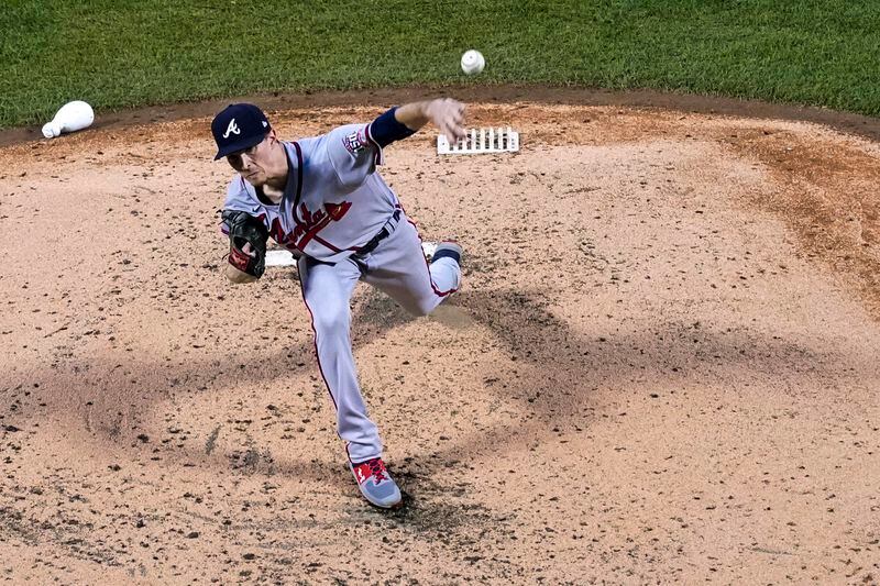 Atlanta Braves pitcher Max Fried delivers during the third inning of the team's baseball game against the New York Mets, Wednesday, July 28, 2021, in New York. (AP Photo/Mary Altaffer)