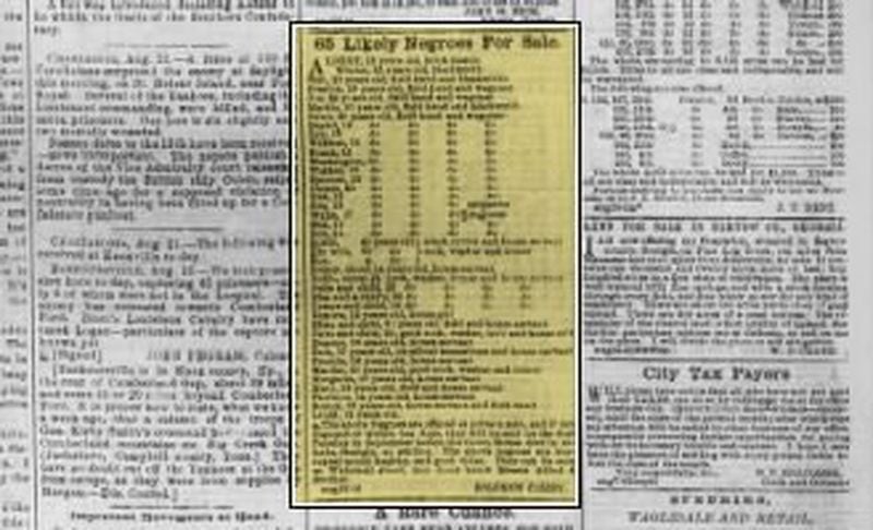 “The above Negroes are offered at private sale, and if not disposed of within ten days, they will be sold on the first Tuesday of September before the Court House door in Atlanta, Georgia at auction,” wrote Solomon Cohen, a notorious slave broker wrote in his ad. “The above negroes are warranted sound healthy, and good titles.”