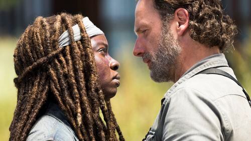 Andrew Lincoln as Rick Grimes, Danai Gurira as Michonne - The Walking Dead _ Season 8, Episode 1 - Photo Credit: Jackson Lee Davis/AMC