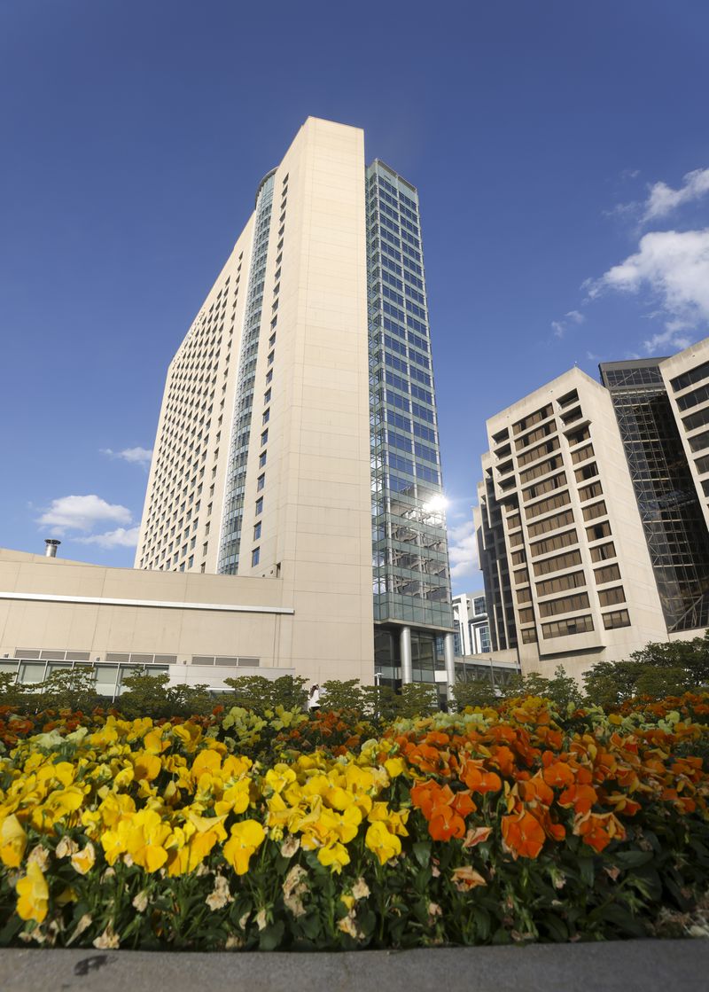 The north tower of the Omni Atlanta Hotel at Centennial Park is shown Thursday, May 2, 2024 in Atlanta.  (Jason Getz/AJC)