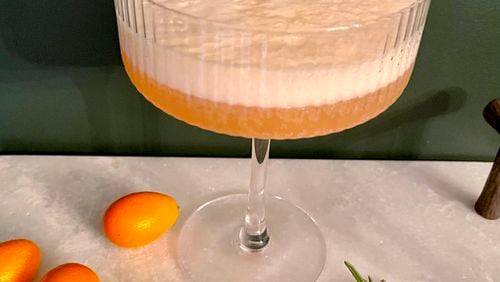 A fun way to use seasonal kumquats in a cocktail is a rosemary kumquat gin fizz. Angela Hansberger for The Atlanta Journal-Constitution