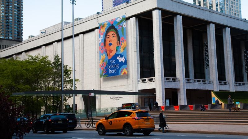 During the pandemic, spaces normally taken by New York City Ballet banners featured Phingbodhipakkiya’s public artwork. (Photo by MK Luff)
