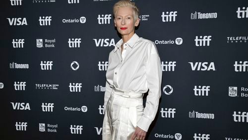 Tilda Swinton attends the premiere of "The Room Next Door" at TIFF Lightbox during the Toronto International Film Festival on Saturday, Sept. 7, 2024, in Toronto. (Photo by Evan Agostini/Invision/AP)