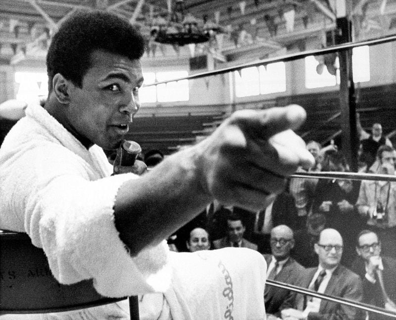 Heavyweight boxer Muhammad Ali makes a point during a news conference in Atlanta promoting his return to the ring in 1970. A new series, filmed in Georgia, focuses on a robbery that took place on the night of the fight. AP photo