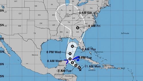 Florida’s panhandle could see a hurricane landfall Thursday evening. (National Hurricane Center/TNS)