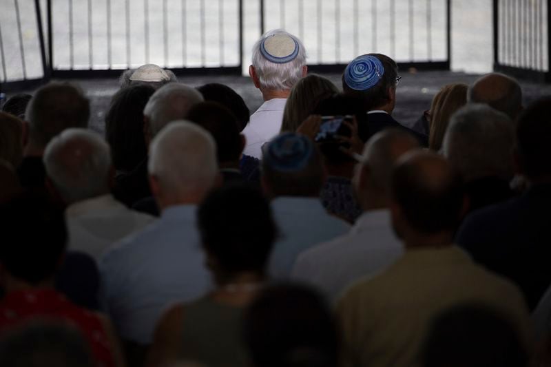 Members of the Jewish community attend the groundbreaking ceremony for the new Tree of Life complex in Pittsburgh, Sunday, June 23, 2024. The new structure is replacing the Tree of Life synagogue where 11 worshipers were murdered in 2018 in the deadliest act of antisemitism in U.S. history. (AP Photo/Rebecca Droke)