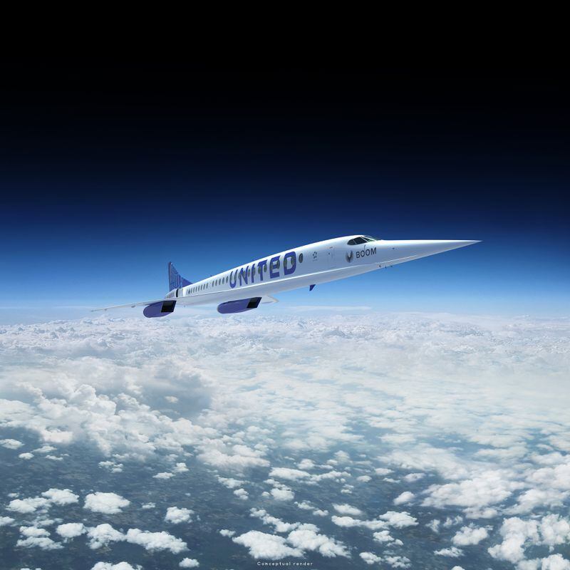 A rendering provided by Boom Supersonic shows Boom Supersonic’s plane.