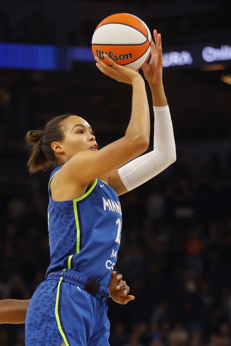 Minnesota Lynx forward Napheesa Collier shoots against the Chicago Sky in the first quarter of a WNBA basketball game Friday, Sept. 13, 2024, in Minneapolis. (AP Photo/Bruce Kluckhohn)