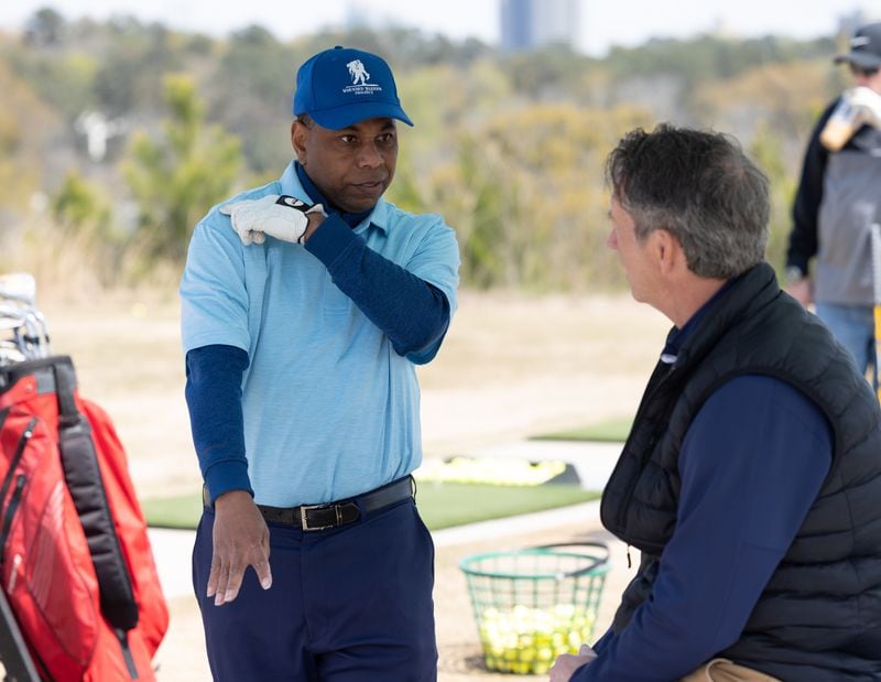 Donald "Don" Williamson (left) talks to physical therapist Ross Breakeville during a GSGA adaptive golf clinic for veterans at Bobby Jones Golf Club in Atlanta. PHIL SKINNER FOR THE ATLANTA JOURNAL-CONSTITUTION