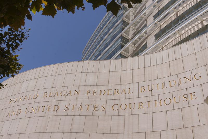 The Ronald Reagan Federal Building and the United States Courthouse are seen in Santa Ana, Calif., Friday, Aug. 9, 2024. (AP Photo/Damian Dovarganes)