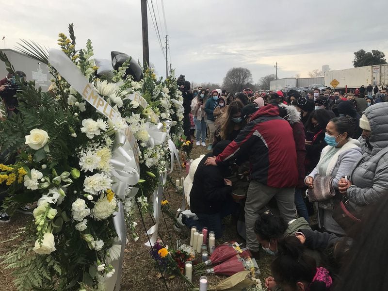 Hundreds turn out at a prayer vigil Saturday, Jan. 30, 2021, to remember the victims of a deadly incident at the Foundation Food Group poultry processing plant in Gainesville, Georgia. (Photo: Vanessa McCray / Vanessa.McCray@ajc.com)