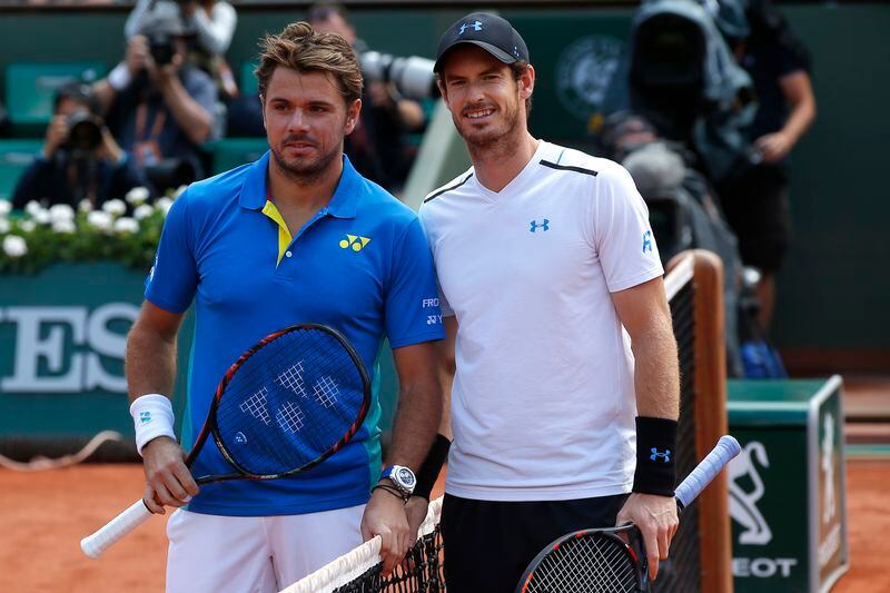 FILE - Switzerland's Stan Wawrinka, left, and Britain's Andy Murray pose before their semifinal match of the French Open tennis tournament at Roland Garros stadium, Friday, June 9, 2017, in Paris. (AP Photo/Michel Euler, File)