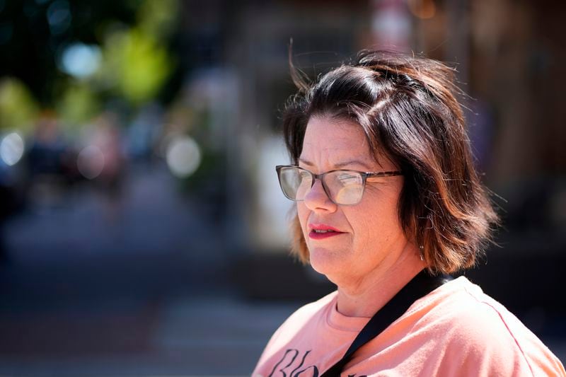 Melissa Apsche, of Bensalem, Pa., pauses while speaking during an interview, Wednesday, Sept. 11, 2024, in Bristol, Pa. (AP Photo/Matt Slocum)