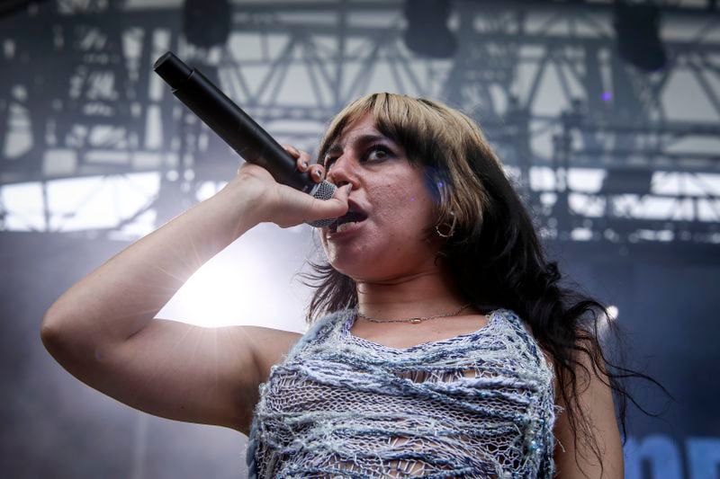 Singer Marisa Dabice from the band Mannequin Pussy performs during the All Things Go Music Festival on Sunday, Sept. 29, 2024, at Forest Hills Stadium in Forest Hills, N.Y. (Photo by Andy Kropa/Invision/AP)