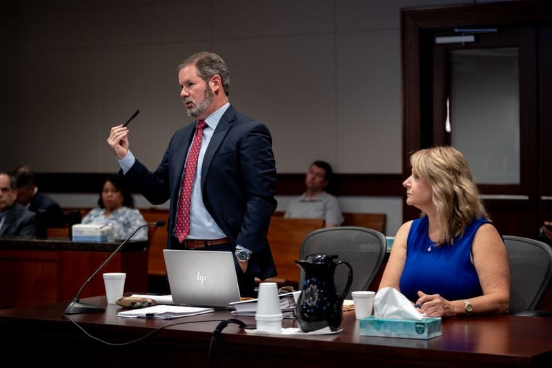 Plaintiff attorney Chuck Boring speaks before Judge Kellie Hill in Cobb Superior Court Thursday, June 20, 2024. (Ben Hendren for the Atlanta Journal-Constitution)