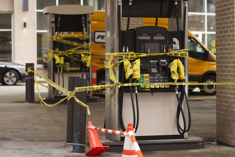 The former RaceTrac gas station is shown closed at the corner of Piedmont Avenue and John Wesley Dobbs Avenue, Monday, March. 4, 2024, in Atlanta. (Jason Getz/AJC)