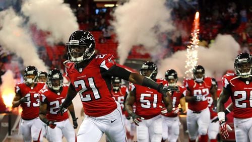 082913 Atlanta: - Falcons Desmond Trufant takes the field for the first half of a NFL preseason game against the Jaguars on Thursday, August 29, 2013, in Atlanta. CURTIS COMPTON / CCOMPTON@AJC.COM