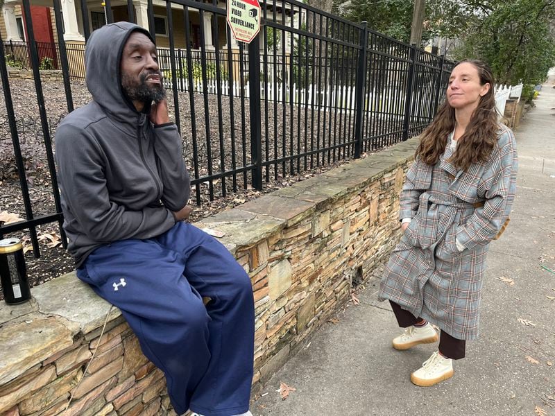Tiffany Hendricks, a man who is homeless and has dealt with substance use problems, often received help from Midtown resident Rebecca Rossetti, shown in this photo taken in February of 2024. But Hendricks, who has been arrested 80 times, eventually frustrated Rossetti, who questioned whether he was really trying to change. Matt Kempner / AJC.com